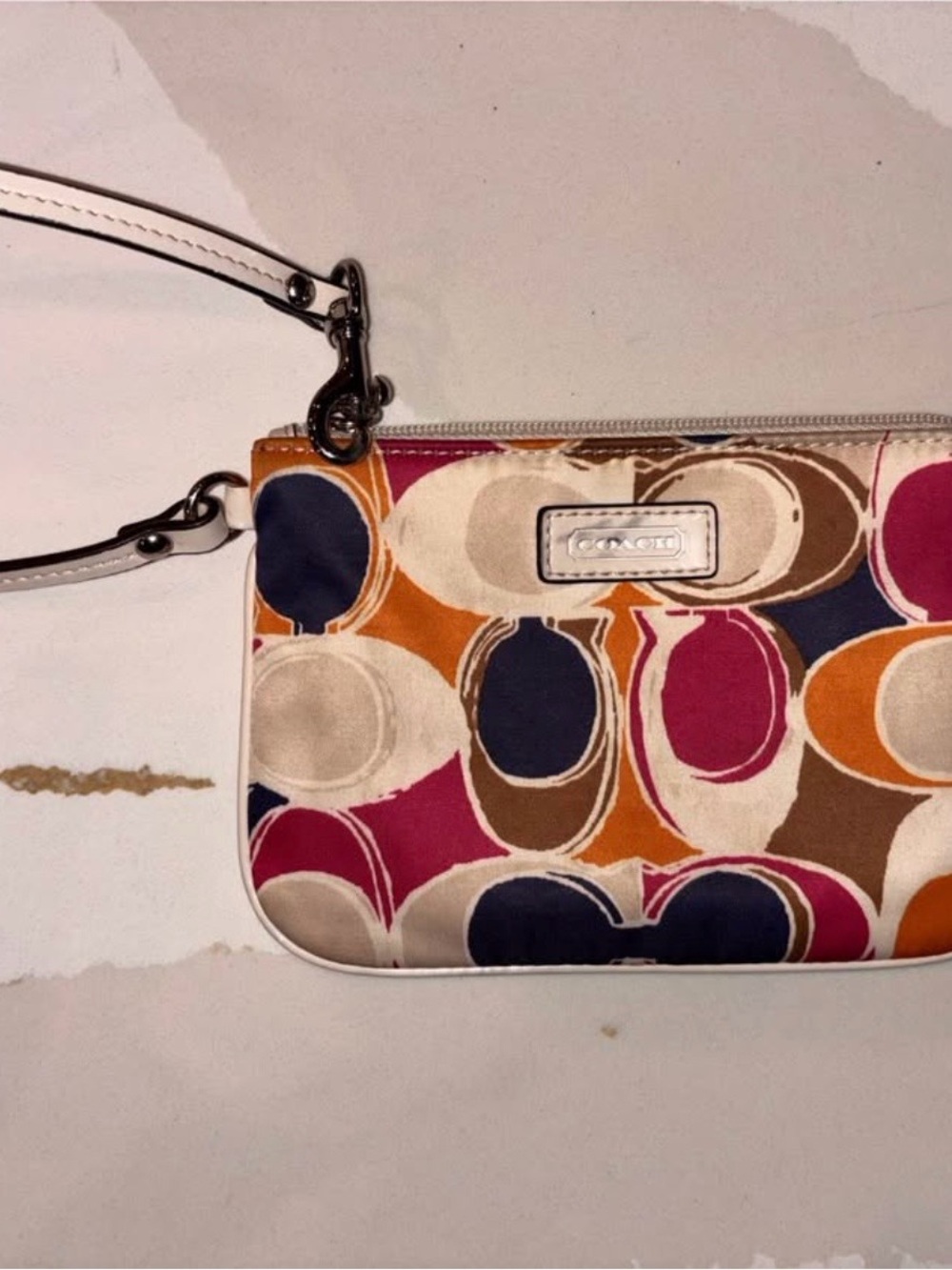 Coach Multicolor Circle Print Wristlet - Pink/Navy/Orange/Cream